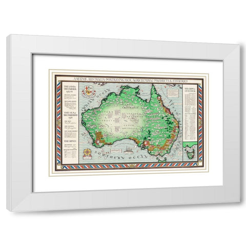 A Map of Australia 1930 White Modern Wood Framed Art Print with Double Matting by Gil, MacDonald