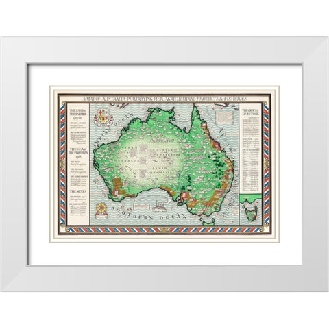A Map of Australia 1930 White Modern Wood Framed Art Print with Double Matting by Gil, MacDonald