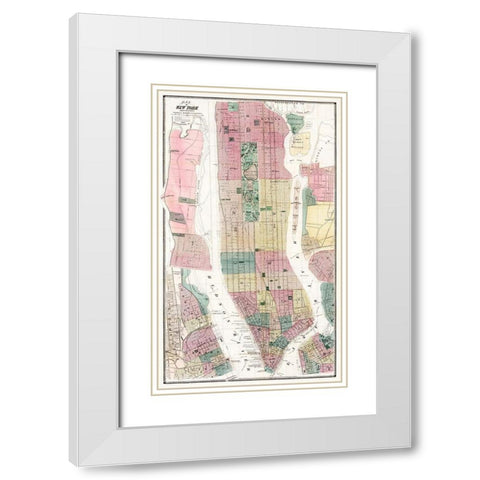 Map of New York and Vicinity 1869 White Modern Wood Framed Art Print with Double Matting by Dripps, Matthew