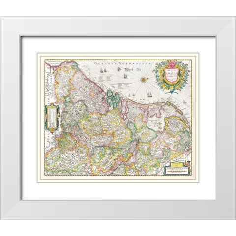 Map of the Netherlands 1631 White Modern Wood Framed Art Print with Double Matting by Hondius, Henricus