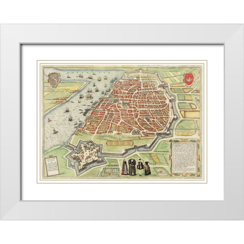 View of Antwerp from Braun and Hogenbergs Civitates Orbis Terrarum White Modern Wood Framed Art Print with Double Matting by Hoefnagel, Joris