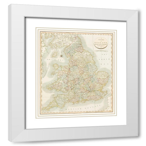 A new map of England 1811 White Modern Wood Framed Art Print with Double Matting by Cary, John