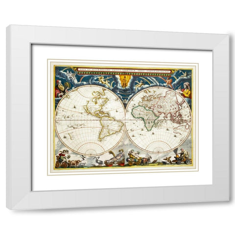 New and accurate map of the whole world White Modern Wood Framed Art Print with Double Matting by Blaeu, Joan