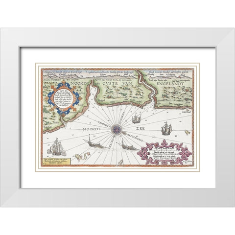 Map of the north coast of England at Newcastle upon Tyne 1583 White Modern Wood Framed Art Print with Double Matting by Doetechum, Joannes van