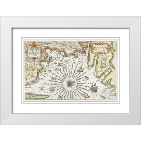 Map of the coast of Sweden between Kalmar and Stockholm 1583 White Modern Wood Framed Art Print with Double Matting by Doetechum, Joannes van