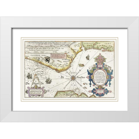 Map of the coasts of Flanders-Normandy and England 1581 White Modern Wood Framed Art Print with Double Matting by Doetechum, Joannes van