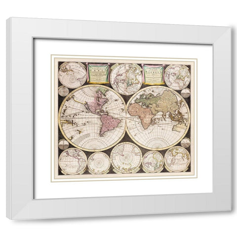 Flat earth globe commonly called the whole world 1696 White Modern Wood Framed Art Print with Double Matting by Allard, Carel