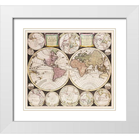Flat earth globe commonly called the whole world 1696 White Modern Wood Framed Art Print with Double Matting by Allard, Carel
