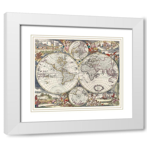 Nova Totius Terrarum orbis tabula 1660 White Modern Wood Framed Art Print with Double Matting by Danckerts, Justus