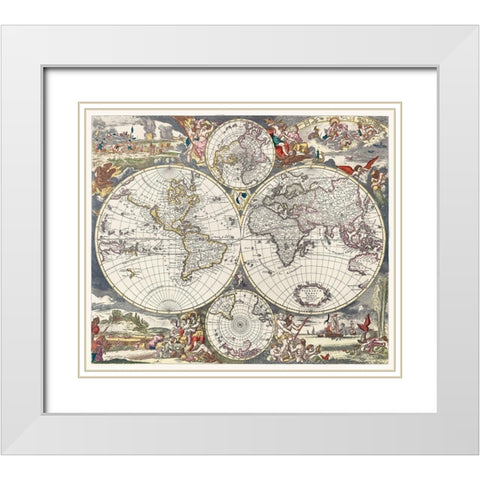 Nova Totius Terrarum orbis tabula 1660 White Modern Wood Framed Art Print with Double Matting by Danckerts, Justus