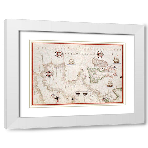 Portolan atlas of the Mediterranean Sea-western Europe-and the northwest coast of Africa 1590 White Modern Wood Framed Art Print with Double Matting by Olivia, Joan