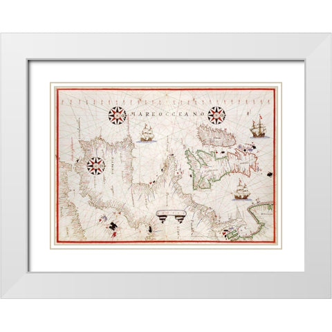Portolan atlas of the Mediterranean Sea-western Europe-and the northwest coast of Africa 1590 White Modern Wood Framed Art Print with Double Matting by Olivia, Joan