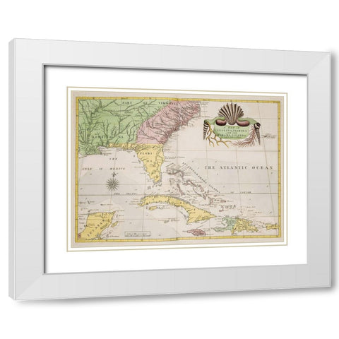 A map of Carolina-Florida and the Bahama Islands 1754 White Modern Wood Framed Art Print with Double Matting by Catesby, Mark