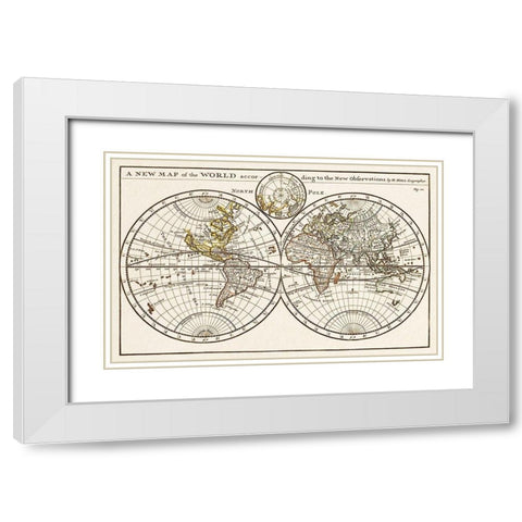 A new map of the world according to the new observations 1732 White Modern Wood Framed Art Print with Double Matting by Moll, Herman