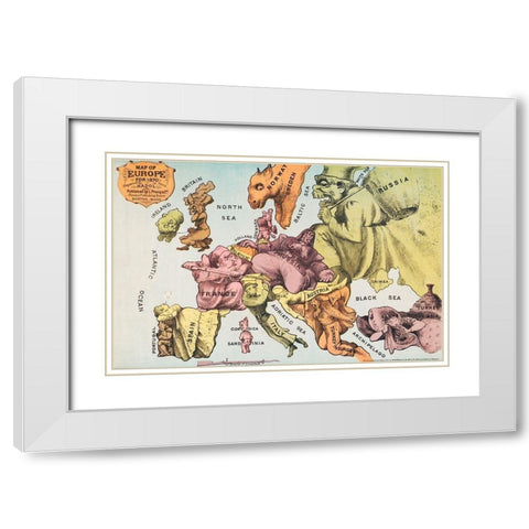 War Map of Europe As seen through French eyes White Modern Wood Framed Art Print with Double Matting by Hadol, Paul