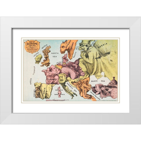 War Map of Europe As seen through French eyes White Modern Wood Framed Art Print with Double Matting by Hadol, Paul