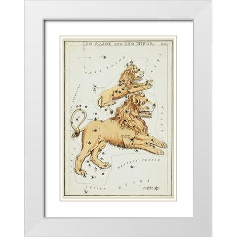 Astronomical chart illustration of the Leo Major and the Leo Minor White Modern Wood Framed Art Print with Double Matting by Hall, Sidney