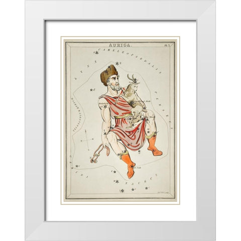 Astronomical chart illustration of the Auriga White Modern Wood Framed Art Print with Double Matting by Hall, Sidney