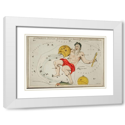 Astronomical chart illustration of the Zodiacs Aquaris-Piscis Australis and Ballon Aerostatique White Modern Wood Framed Art Print with Double Matting by Hall, Sidney