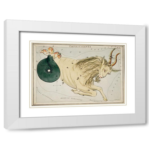 Astronomical chart illustration of the Zodiac Capricornus White Modern Wood Framed Art Print with Double Matting by Hall, Sidney