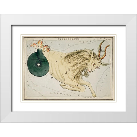 Astronomical chart illustration of the Zodiac Capricornus White Modern Wood Framed Art Print with Double Matting by Hall, Sidney