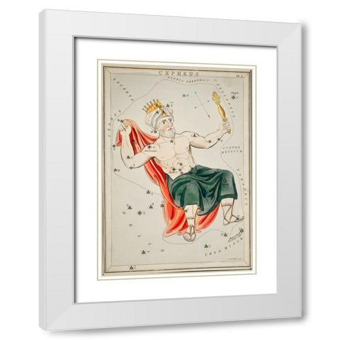 Astronomical chart illustration of the Cepheus White Modern Wood Framed Art Print with Double Matting by Hall, Sidney