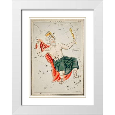 Astronomical chart illustration of the Cepheus White Modern Wood Framed Art Print with Double Matting by Hall, Sidney