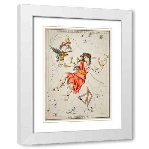Astronomical chart illustration of Gloria Frederici-Andromeda White Modern Wood Framed Art Print with Double Matting by Hall, Sidney