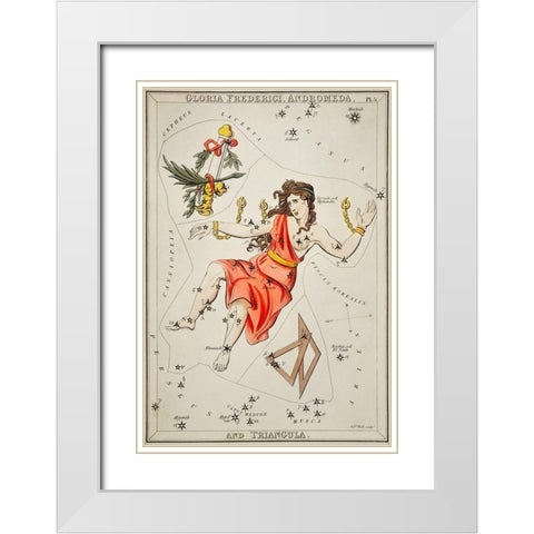 Astronomical chart illustration of Gloria Frederici-Andromeda White Modern Wood Framed Art Print with Double Matting by Hall, Sidney