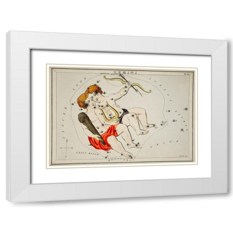 Astronomical chart illustration of the Zodiac Gemini White Modern Wood Framed Art Print with Double Matting by Hall, Sidney