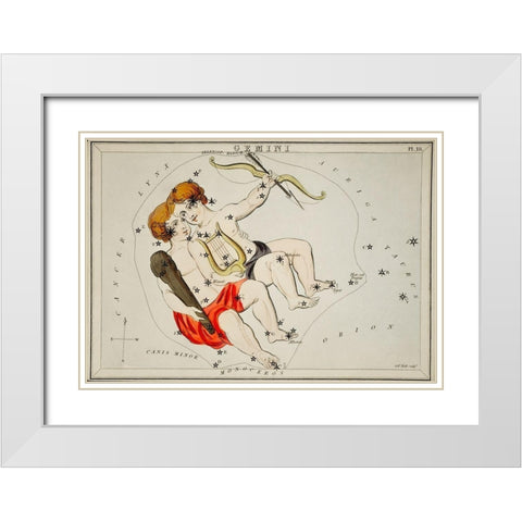 Astronomical chart illustration of the Zodiac Gemini White Modern Wood Framed Art Print with Double Matting by Hall, Sidney