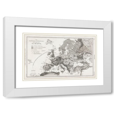 Geology-The Principal Features of Europe Geological 1820 White Modern Wood Framed Art Print with Double Matting by Goldsmith, Oliver