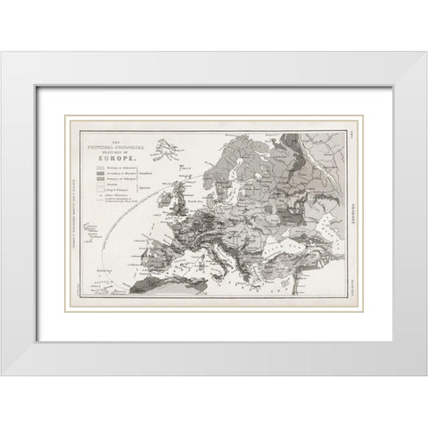 Geology-The Principal Features of Europe Geological 1820 White Modern Wood Framed Art Print with Double Matting by Goldsmith, Oliver