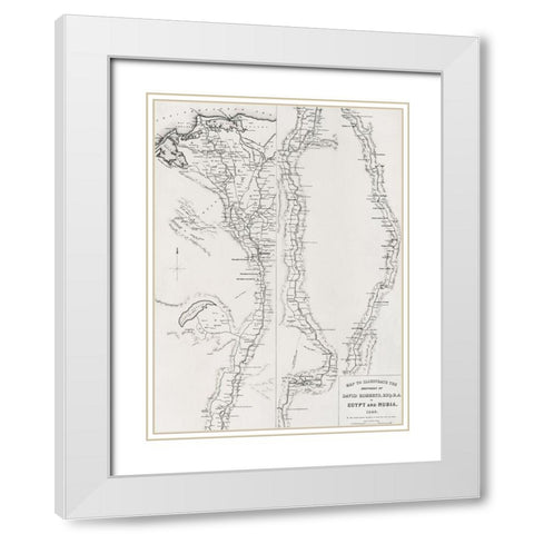 Map to the sketches in Egypt and Nubai illustration White Modern Wood Framed Art Print with Double Matting by Roberts, David