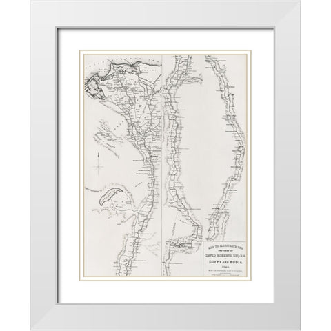 Map to the sketches in Egypt and Nubai illustration White Modern Wood Framed Art Print with Double Matting by Roberts, David