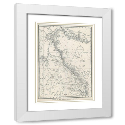 Chart of the Great Barrier Reef Area of Australia 1893 White Modern Wood Framed Art Print with Double Matting by Saville Kent, William