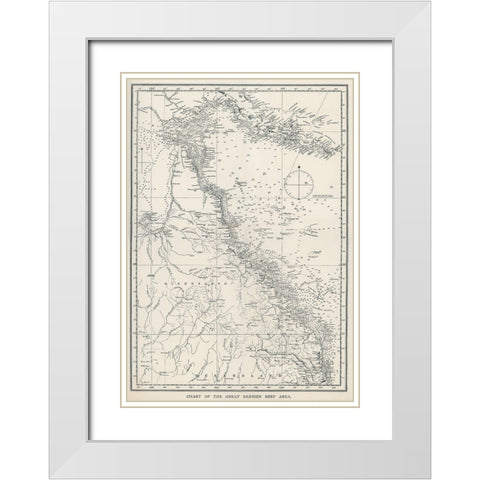 Chart of the Great Barrier Reef Area of Australia 1893 White Modern Wood Framed Art Print with Double Matting by Saville Kent, William