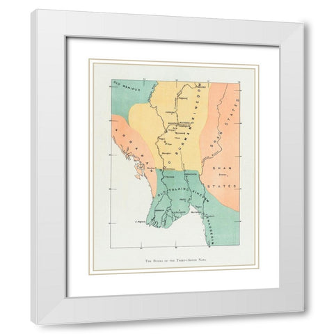 Map of the old Burman kingdom 1906 White Modern Wood Framed Art Print with Double Matting by Griggs, William