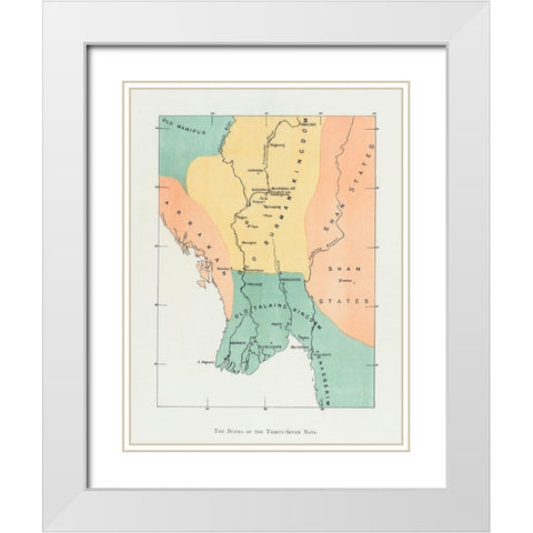 Map of the old Burman kingdom 1906 White Modern Wood Framed Art Print with Double Matting by Griggs, William