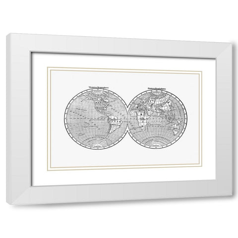 World map from A System of Geography-for the use of Schools 1860 White Modern Wood Framed Art Print with Double Matting by Morse, Sidney Edwards