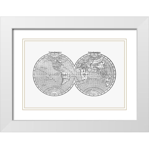 World map from A System of Geography-for the use of Schools 1860 White Modern Wood Framed Art Print with Double Matting by Morse, Sidney Edwards