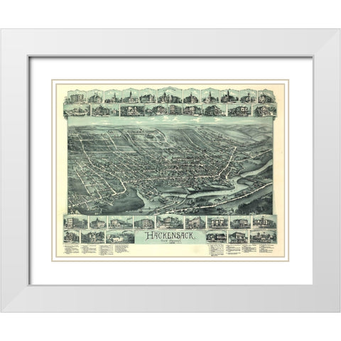 Hackensack-New Jersey 1896 White Modern Wood Framed Art Print with Double Matting by Vintage Places