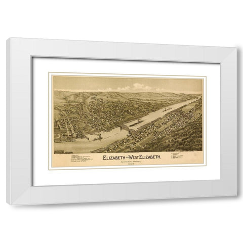 Elizabeth and West Elizabeth Pennsylvania White Modern Wood Framed Art Print with Double Matting by Vintage Places