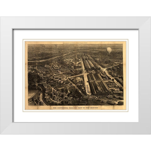 Balloon View of the Centennial Fairgrounds in Philadelphia-Pennsylvania 1876 White Modern Wood Framed Art Print with Double Matting by Vintage Places