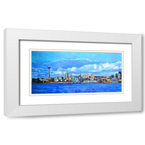 Skyline of Seattle White Modern Wood Framed Art Print with Double Matting by Ghanooni, Sarah