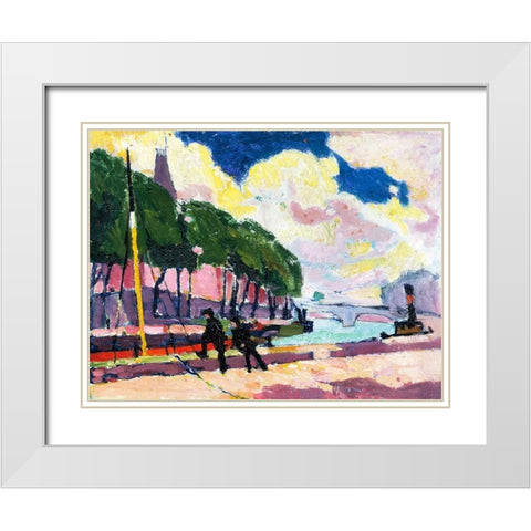 On the Banks of the Seine White Modern Wood Framed Art Print with Double Matting by Sayen, Henry Lyman