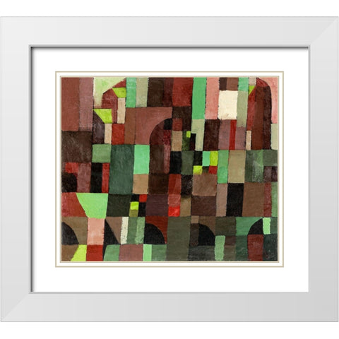 Red and Green Architecture White Modern Wood Framed Art Print with Double Matting by Klee, Paul