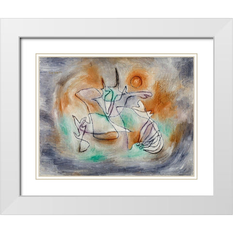 Howling Dog White Modern Wood Framed Art Print with Double Matting by Klee, Paul