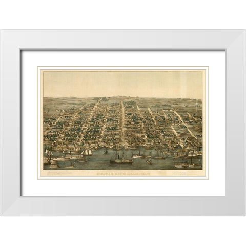 Birds Eye View of Alexandria Virginia 1863 White Modern Wood Framed Art Print with Double Matting by Vintage Places