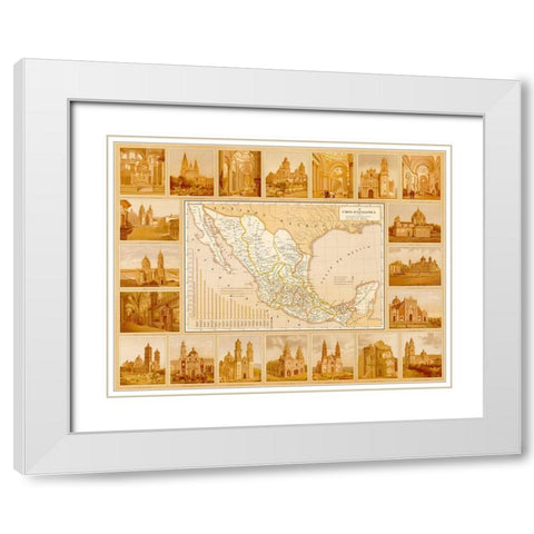 Ecclesiastical Map of Mexico White Modern Wood Framed Art Print with Double Matting by Vintage Maps